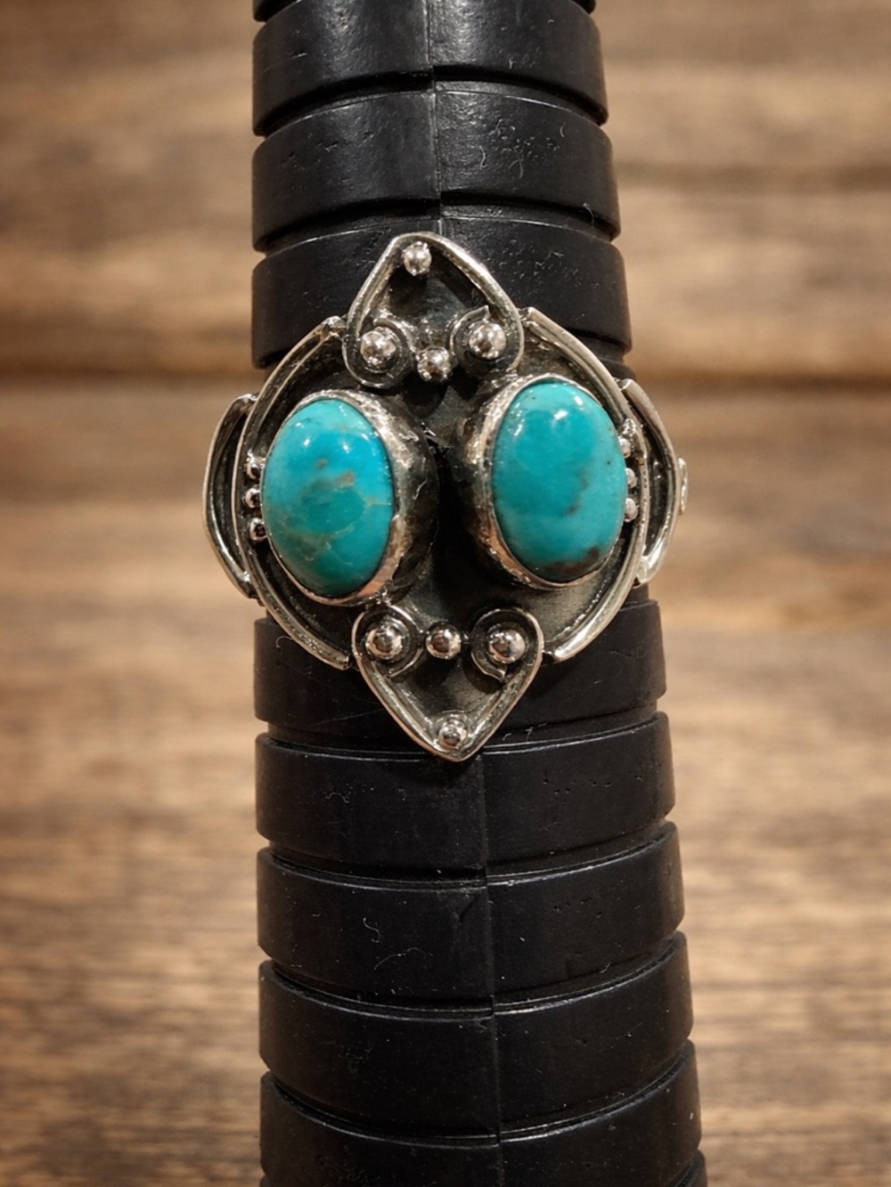 Royston Turquoise Sterling Silver Ring Sz 7 Shadowbox Statement Vintage Style